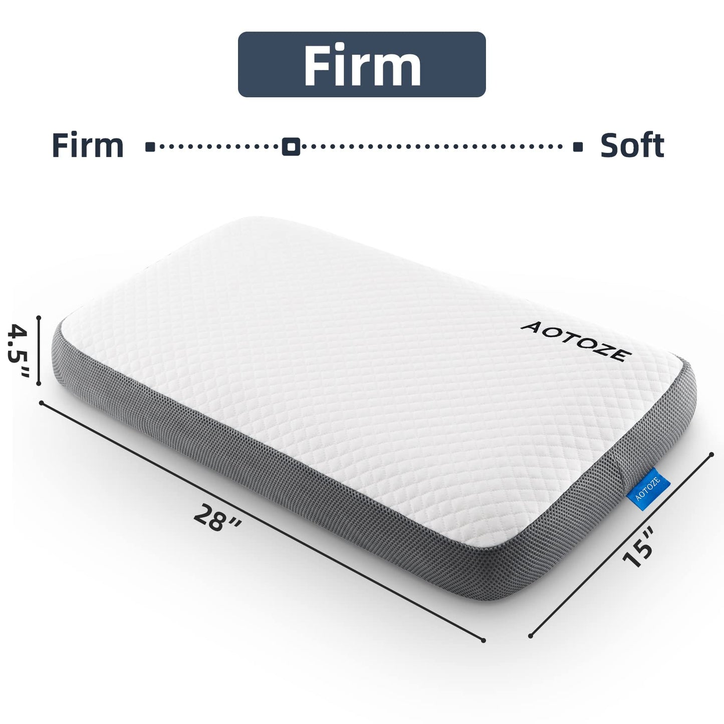 AOTOZE Best Flat Pillow for Deep Sleep, Hard Pillow for Sleeping, Memory Foam Pillow, Oeko-TEX & CertiPUR-US Double Certification, 70 x 38 x 11 cm