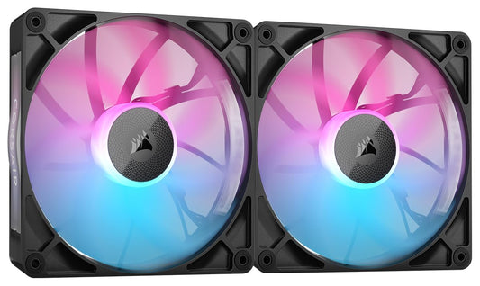 CORSAIR iCUE Link RX140 RGB 140mm PWM Fans with iCUE Link System Hub - Magnetic Dome Bearing - Dual Pack - Black