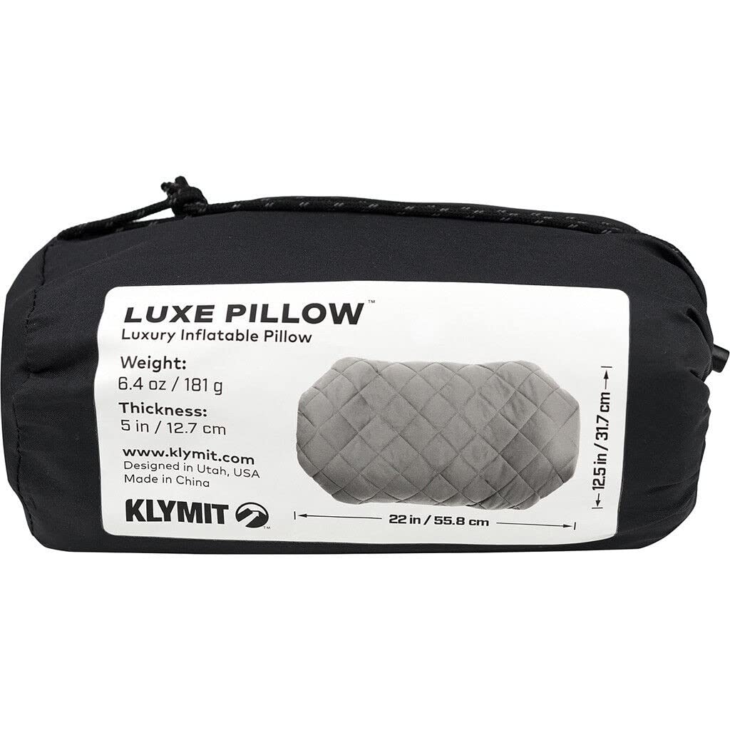 Klymit Luxe Pillow with Soft Luxurious Cover, Grey, X-Large