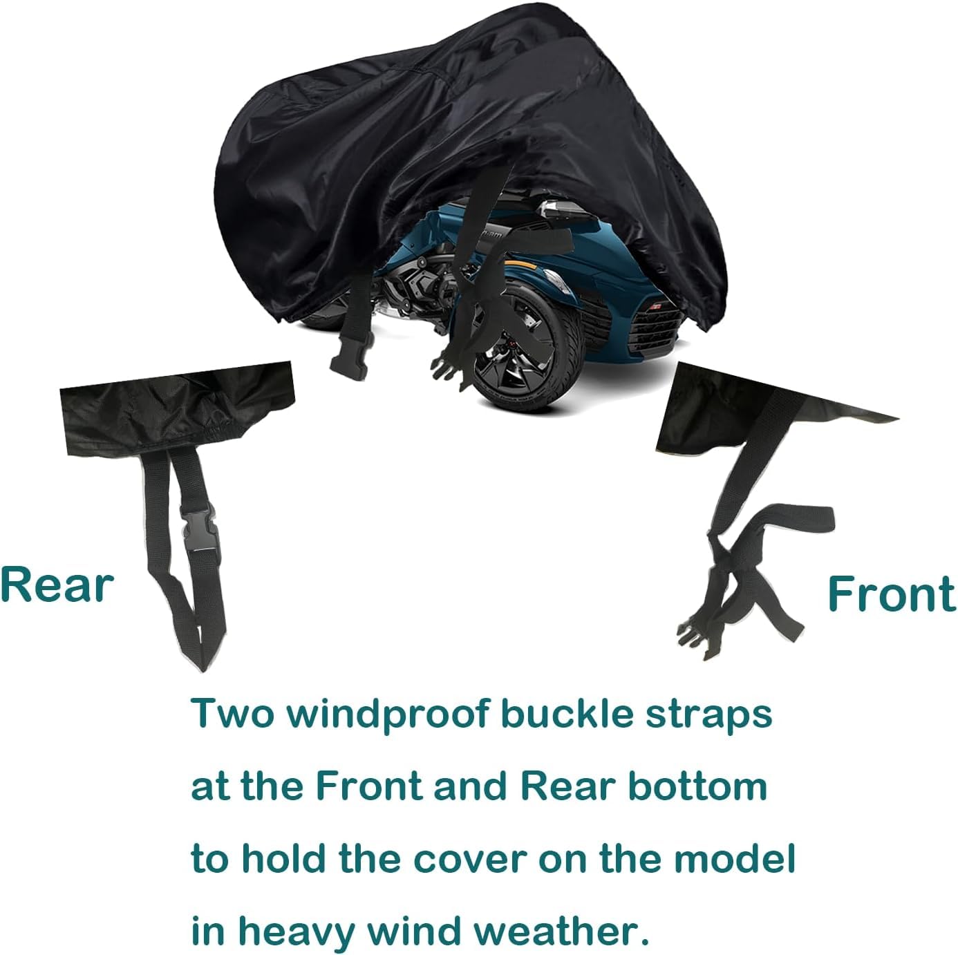 QYMOTO Spyder F3 Full Cover Ryker Cover Waterproof Compatible with Can Am Spyder F3-S/F3-T Ryker 600 900 Sport Rally 420D Heavy Duty Waterproof All Weather Protection Canvas(NOT for Limited Version)
