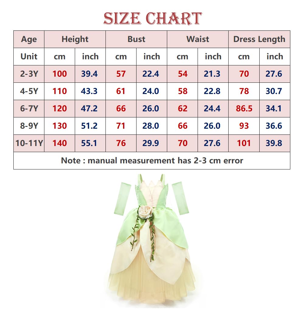 CQDY Princess Tiana Costume for Girls Fancy Fairy Halloween Party Dress Up Toddler Tale Role Play Green Frog Dress