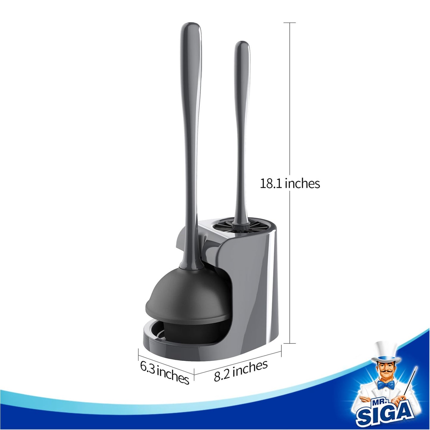 MR.SIGA Toilet Plunger and Bowl Brush Combo for Bathroom Cleaning, Gray, 1 Set