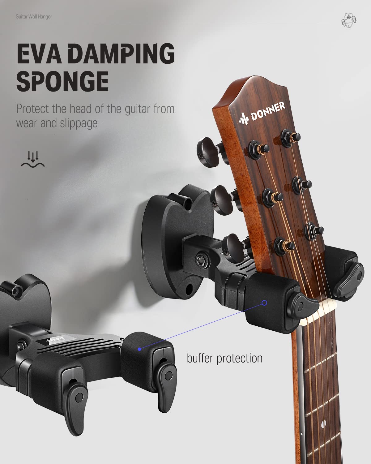 Donner Locking Guitar Wall Mount 3-Pack, Guitar Wall Hangers Auto Lock for Acoustic Electric Guitar Bass Mandolin, Black