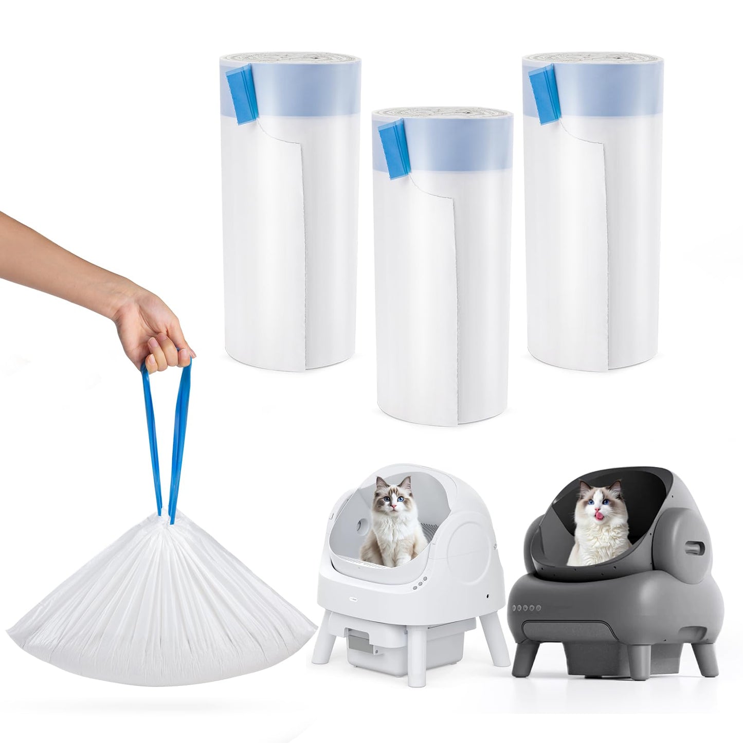 60 Count Cat Litter Bags Liners for Neakas M1 Open-Top Self-Cleaning Cat Litter Box, Extra 3 Mil Thickness Drawstring Heavy Duty Disposable Leak-Proof Replaced Waste Bags, 27.17" x 13"