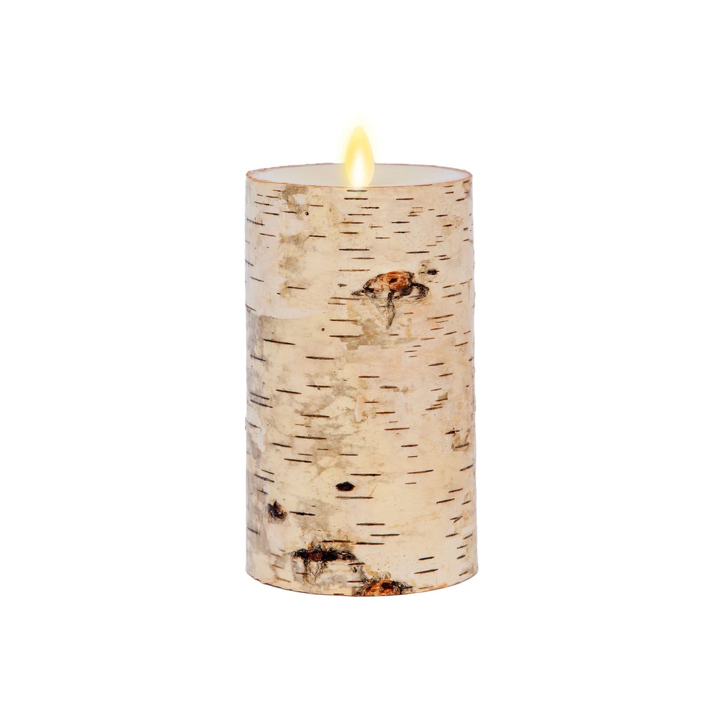 Luminara Real Birch Bark Wrapped Flameless LED Candle, 3.5" x 6.5", Battery Operated Moving Flame Pillar Light with Timer - Natural Decor Unscented
