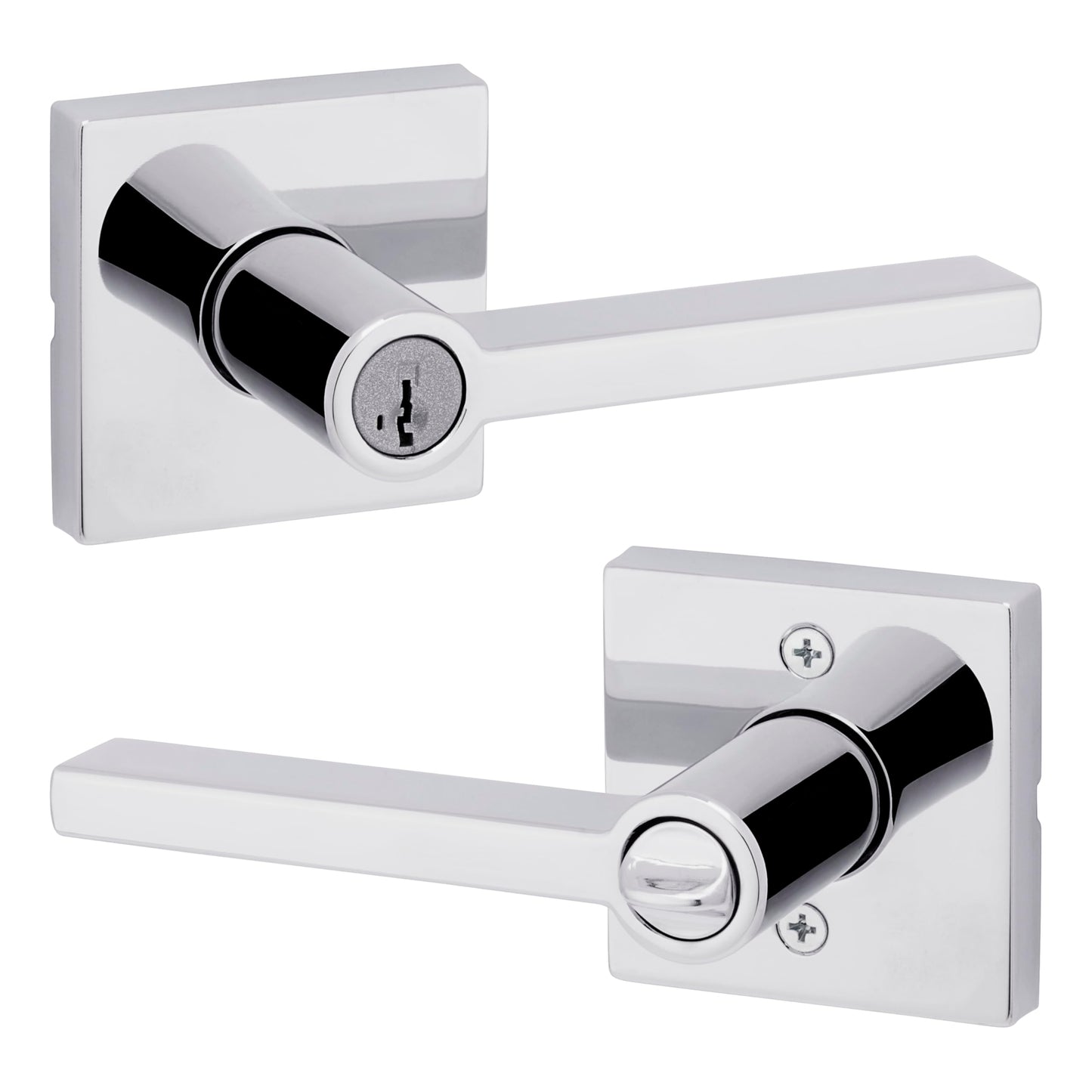 Kwikset Halifax Entry Door Handle with Lock and Key, Secure Keyed Reversible Lever Exterior, Doorlock, for Front Entrance and Bedrooms, Polished Chrome, Pick Resistant Smartkey Rekey Security
