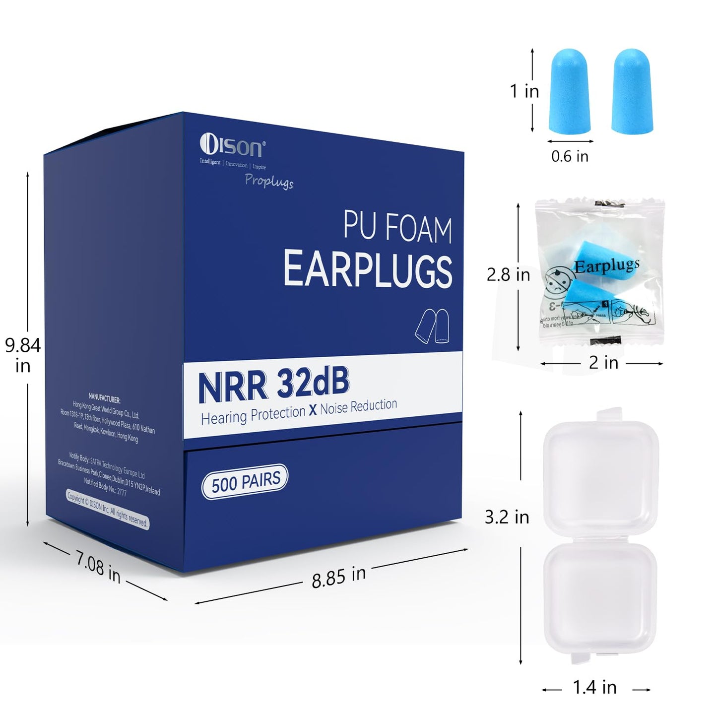 500Pairs Foam Earplugs, 32dB Disposable Noise Reduction Ear Plugs, Hearing Protection Bulk Ear Plugs for Shooting Range, Work, Travel,Concert