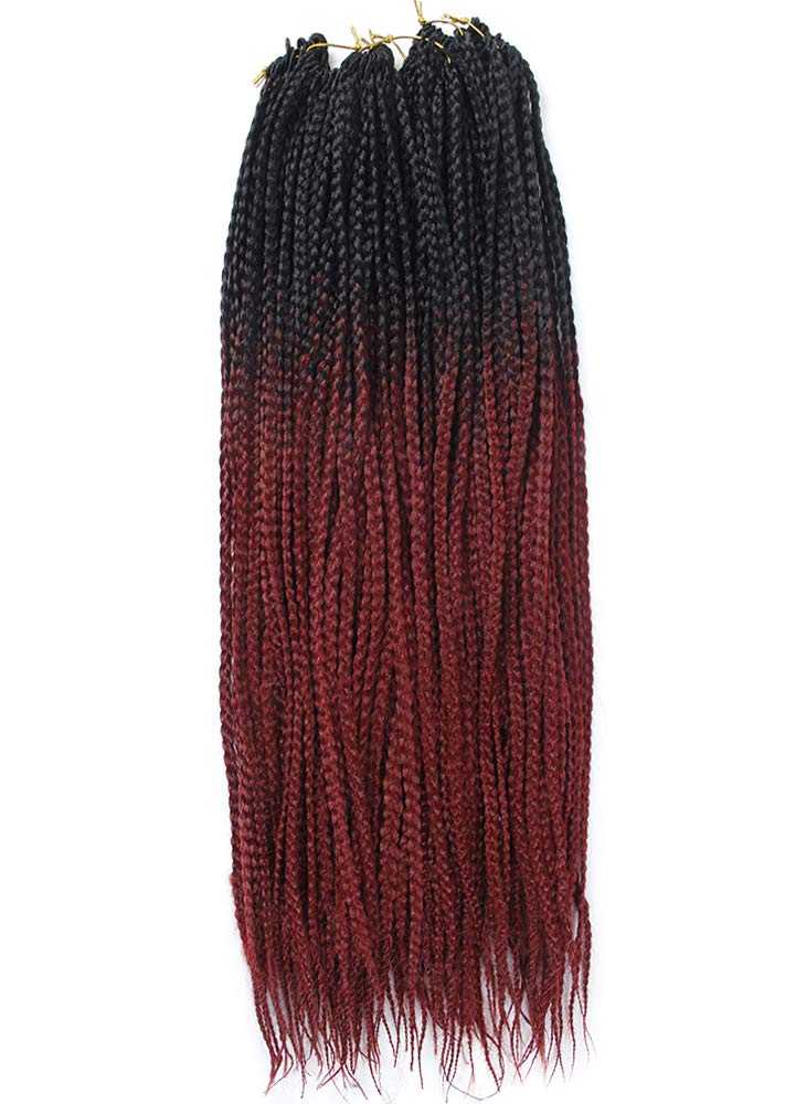 6 Packs Box Braids Crochet Hair Crochet Box Braids Pre-looped Synthetic Hair Crotchet Box Braids Hair 22 Inch (ombre wine red, 22inch)