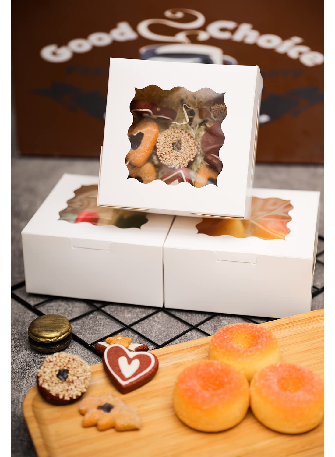 100Packs Bakery Boxes with Window 6x6x3 inches White Cookie Boxes Macaroon Boxes Thick & Sturdy Treat Boxes for Macarons