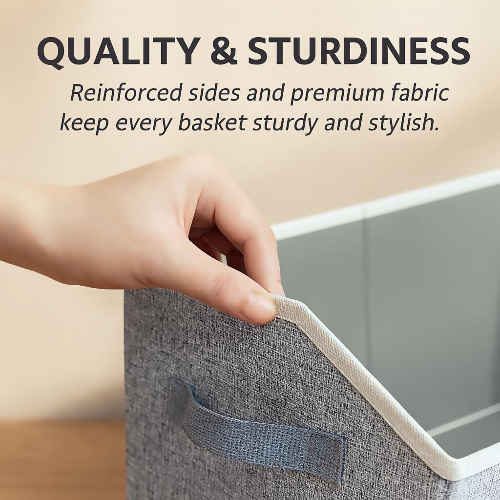 DIMJ Closet Organizers Bins Shelves - 6 Pack Foldable Storage Baskets with Handles, Fabric Trapezoid Storage Bin Organization for Clothes,Towels, Ant Grey