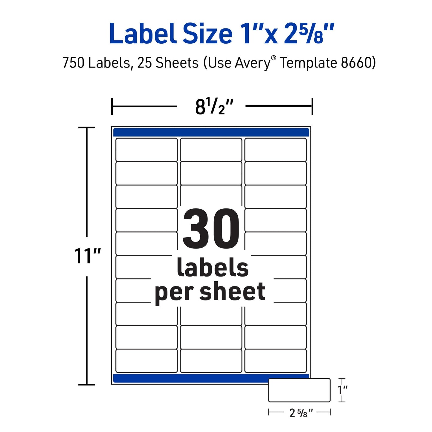 Avery Easy Peel Address Labels for Inkjet Printers, 1 x 2.625 Inches, Clear, Pack of 750 (08660)