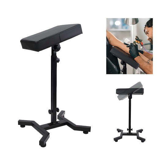 ASDJAKZP Tattoo Arm Rest, Adjustable Height & Angle, Heavy-Duty Iron, Thickened Sponge PU Leather, Black