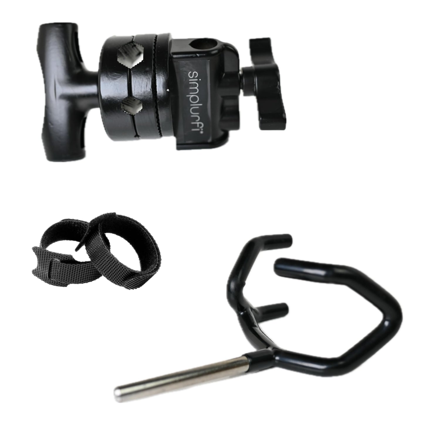 Simplurfi Microphone Boom Pole Mounting Kit with Cradle and 2.5-inch Grip Head - Sturdy Metal Holder for C-Stands and Mic Stands - Audio Recording and Boompole Support - black