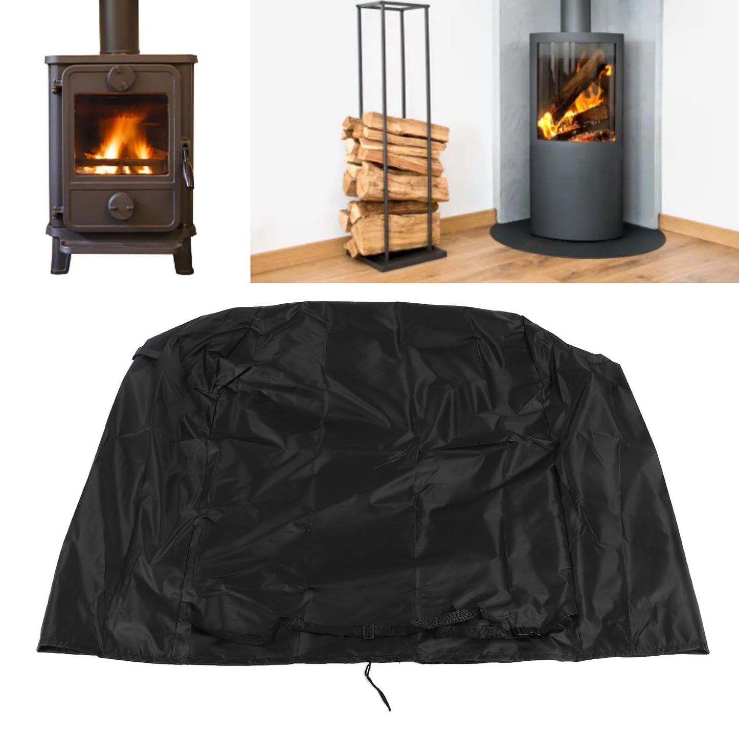 Pwshymi 1PCS Outdoor Fireplace Cover 37" L*26" W*56" H,with Storage Bag, Water Resist 420D Oxford Cloth Protection for Patio Wood Burning Fireplace, Heavy-duty Rectangular Fire Table Cover, Black