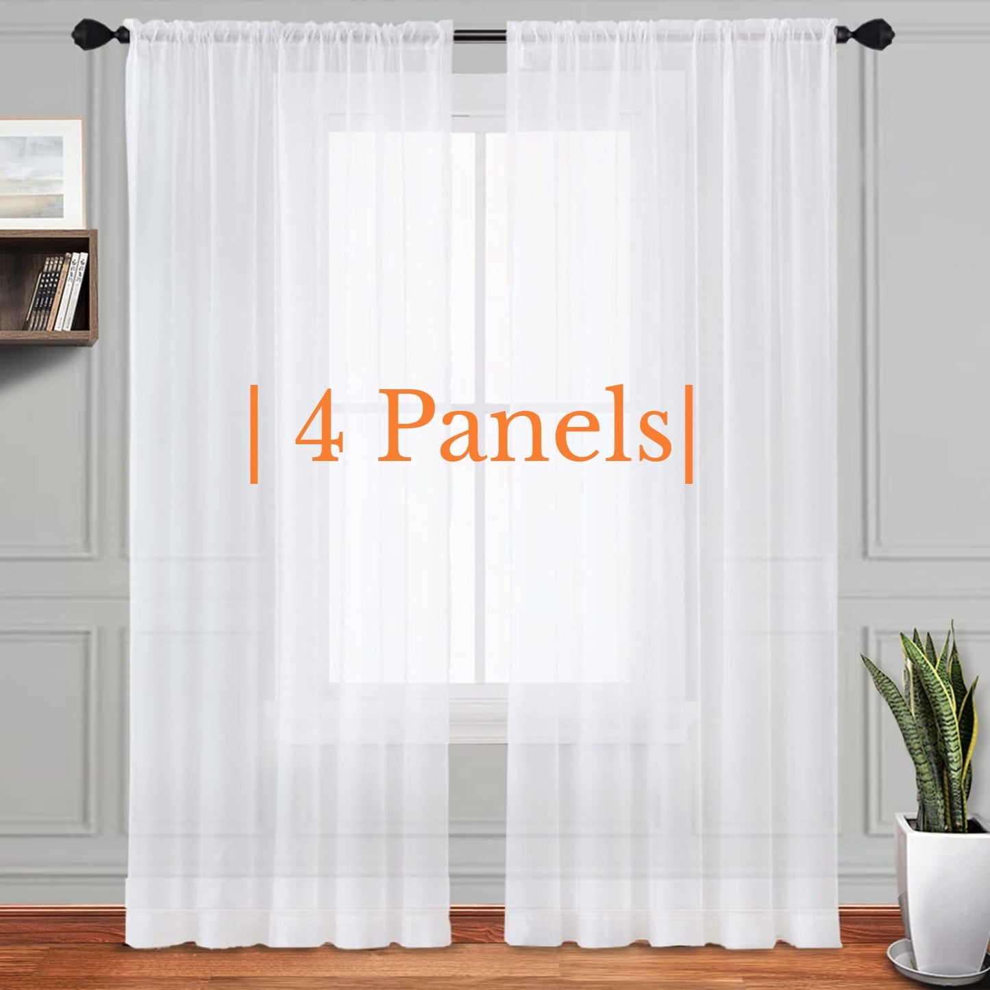 4 Panels Sheer White Curtains 84 inches Long, Rod Pocket Semi White Sheer Curtain Panels for Kitchen, Translucent Curtains Sheer Airy & Breathable Window Curtain Panels for Kids Room, 52" W x 84" L