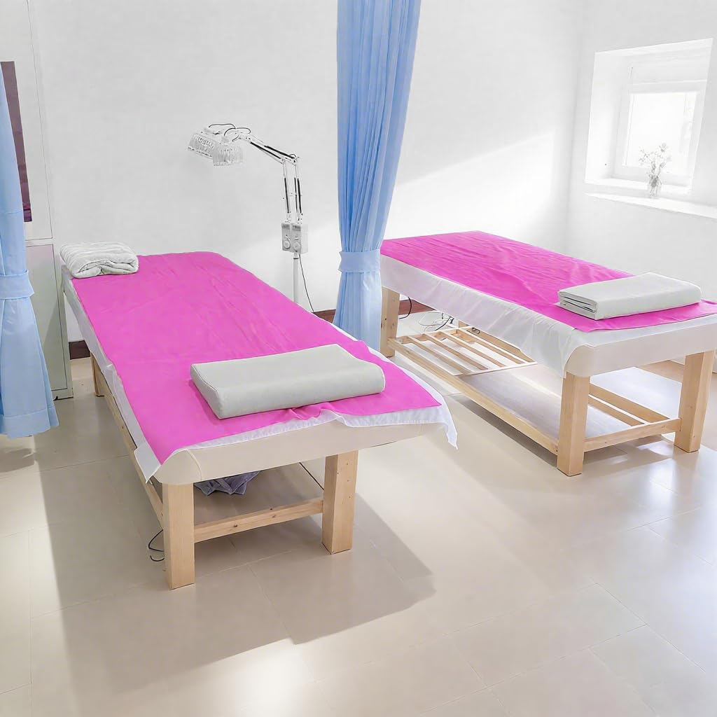 100 PCS Disposable Massage Table Sheets Spa Bed Covers 71"x31" -Non Woven Fabric Waterproof Protector for Waxing, Tattoo, Beauty Salon,Esthetician Table Bed (Pink)