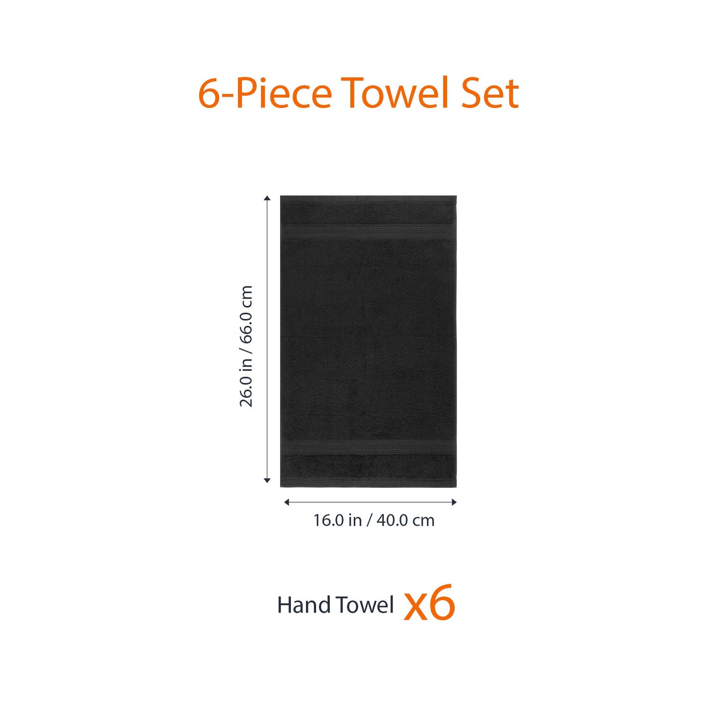 Amazon Basics Fade-Resistant Cotton Hand Towel - 6-Pack, Black