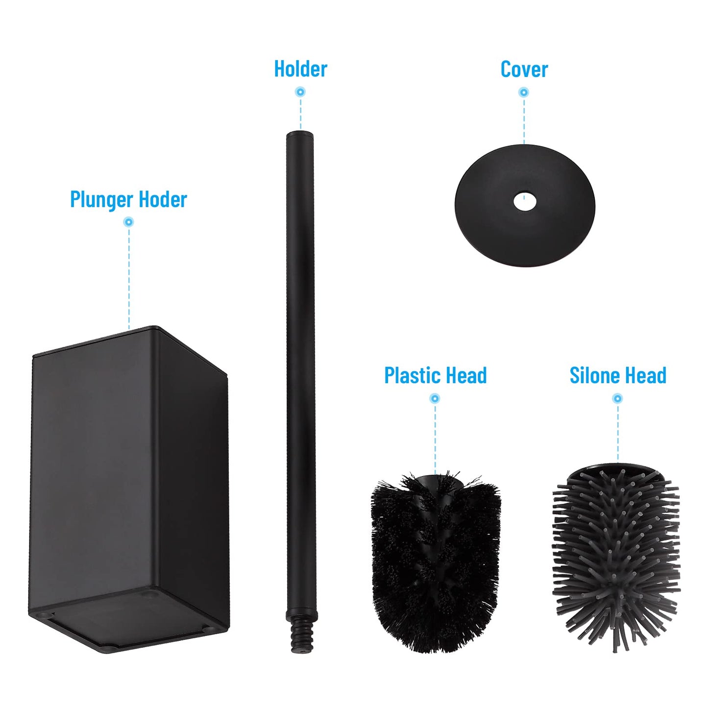 BVL Toilet Brush and Holder Black Toilet Bowl Brush for Ceaning with Stainless Steel Handle Freestanding