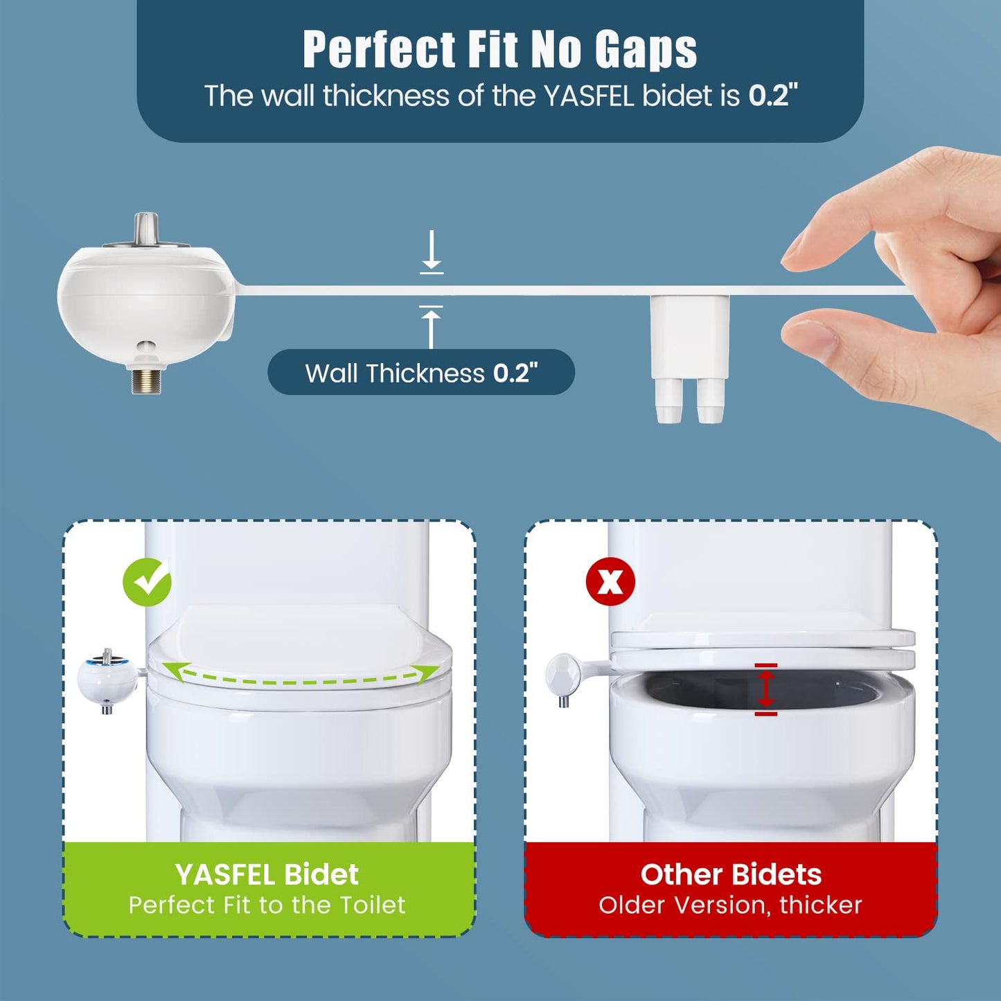 YASFEL Modern Self Cleaning Bidet Attachment for Toilet, Non-Electric Bidet, Fresh Cold Bidet Attachment for Feminine/Posterior Wash, with Adjustable Pressure Control (Blue/White)