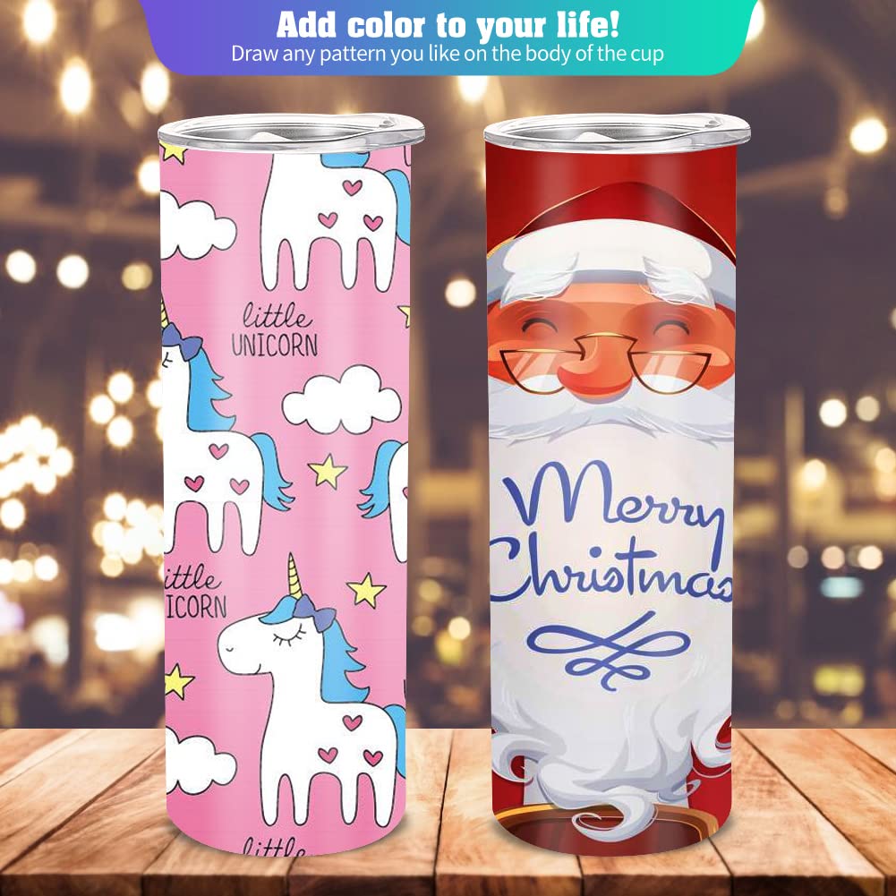 10 Pack Sublimation Tumblers Bulk Straight Skinny Tumbler Blanks 20oz for Heat Transfer, Individual Gift Boxed, Double Wall Insulated Tumbler with Shrink Wrap Films & Heat Tape & Straws