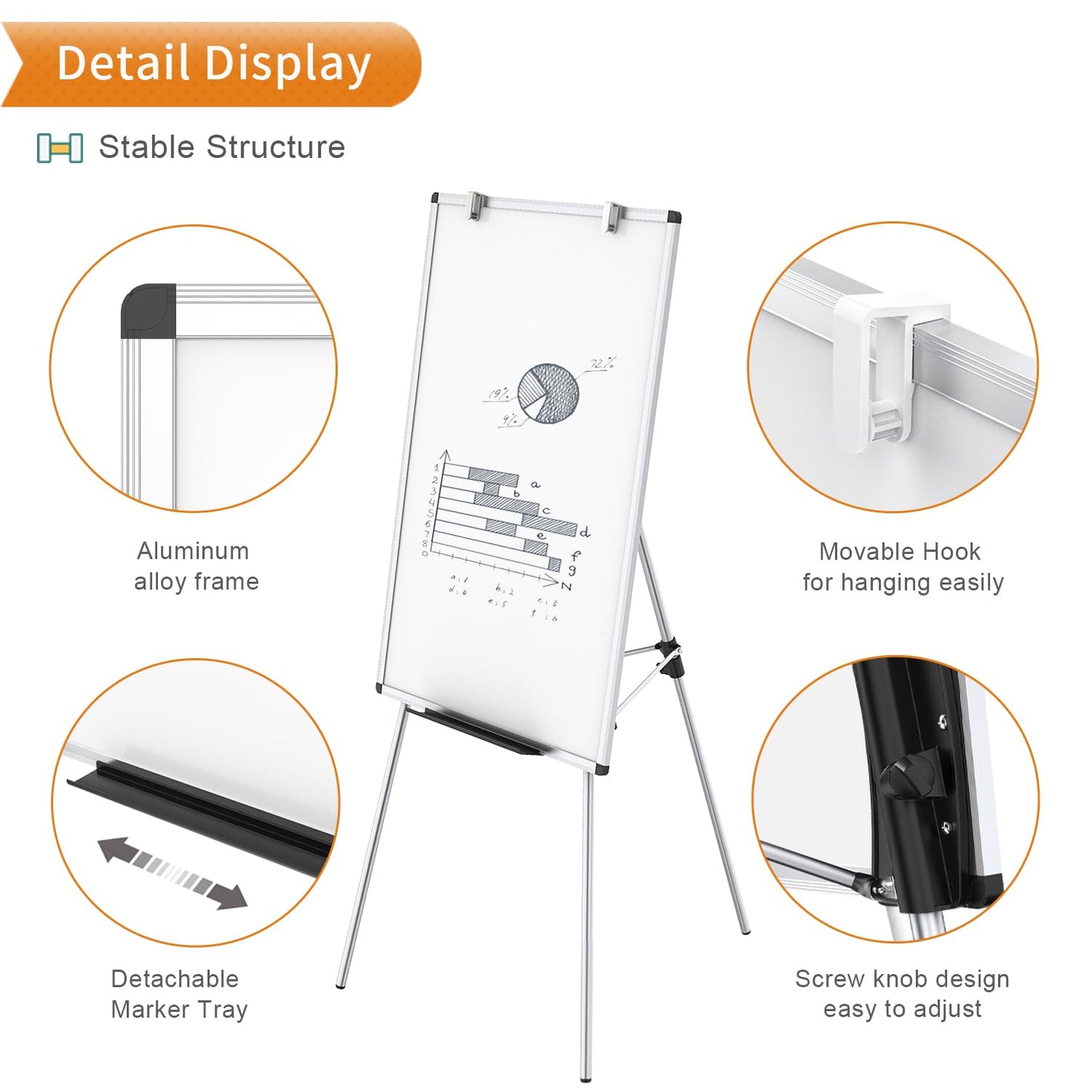 VIZ-PRO Tripod Easel Whiteboard, Height Adjustable Flipchart Easel, 36 x 24 Inches