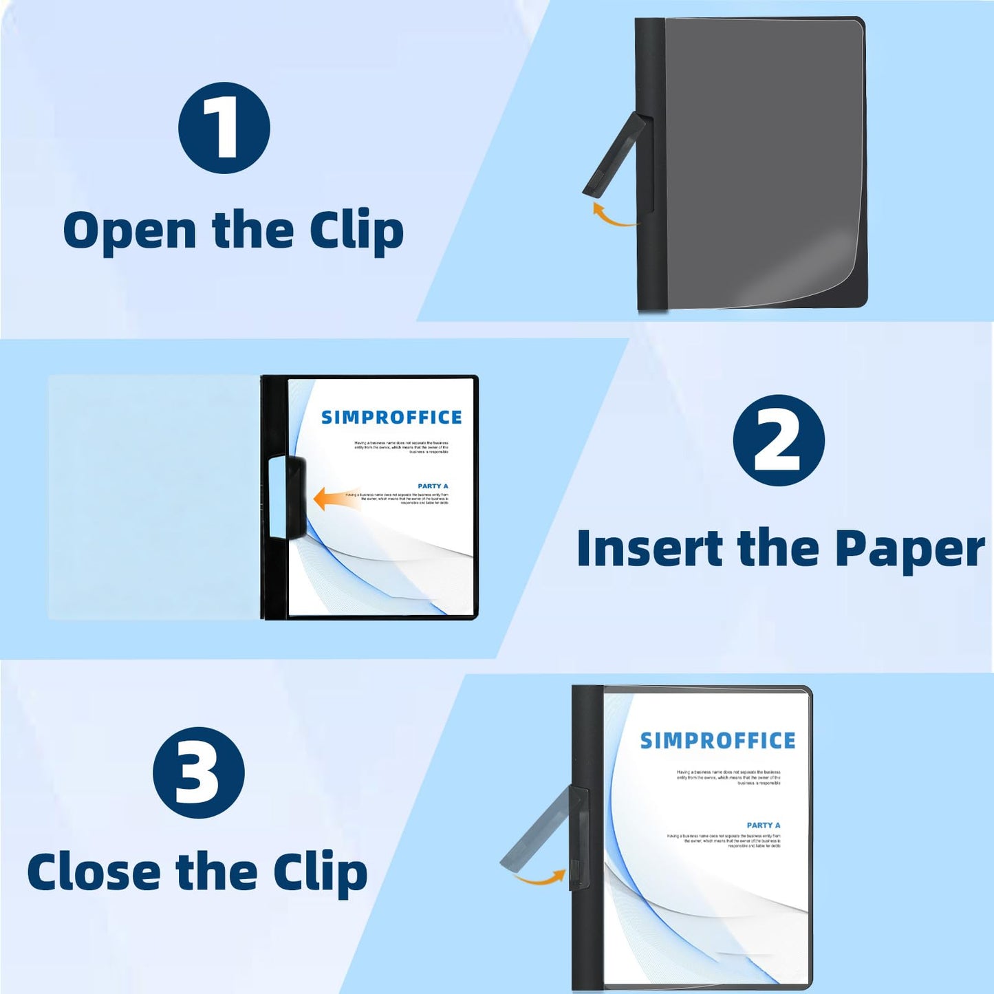 SIMPROFFICE 36 Pack Swing Clip Report Covers, Black Presentation Folders with Clip and Clear Cover, 9 x 11.4 Inches for Letter Size
