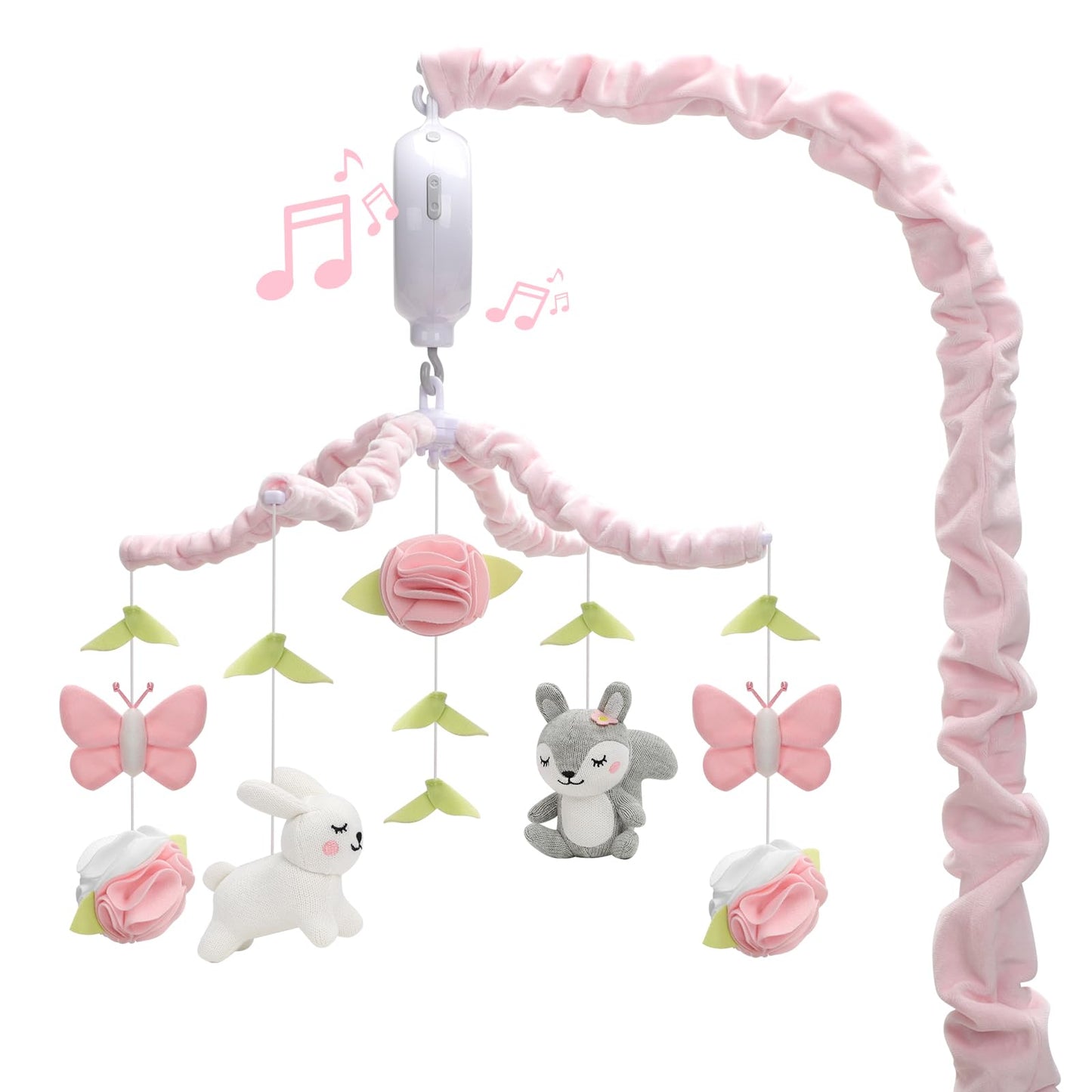 Nicemer Baby Musical Mobile - Elegant Butterfly Crib Toy, Knitted Woodland Characters, Nursery Decor, Calming Soother with 12 Lullabies Essential and Perfect Toy for Boys Girls