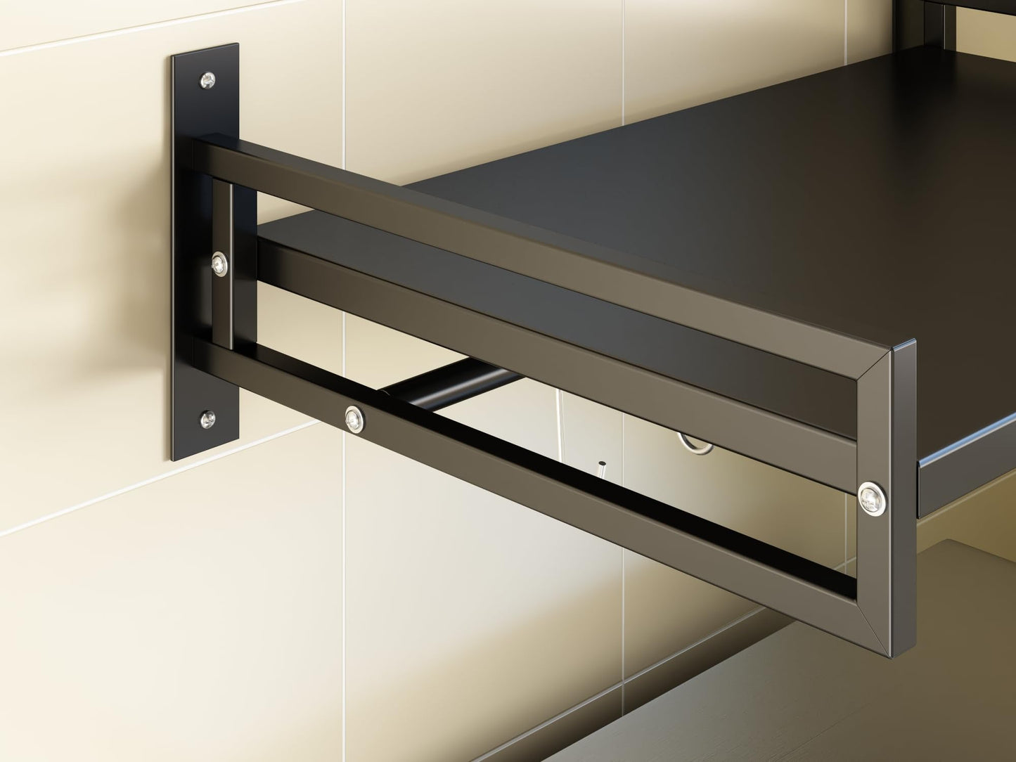 ABCOOL Wall Mount Microwave Oven Shelf, Carbon Steel Counter Countertop Holder Rack with Hook Rail and 3 Slidable Hooks for Kitchen Home