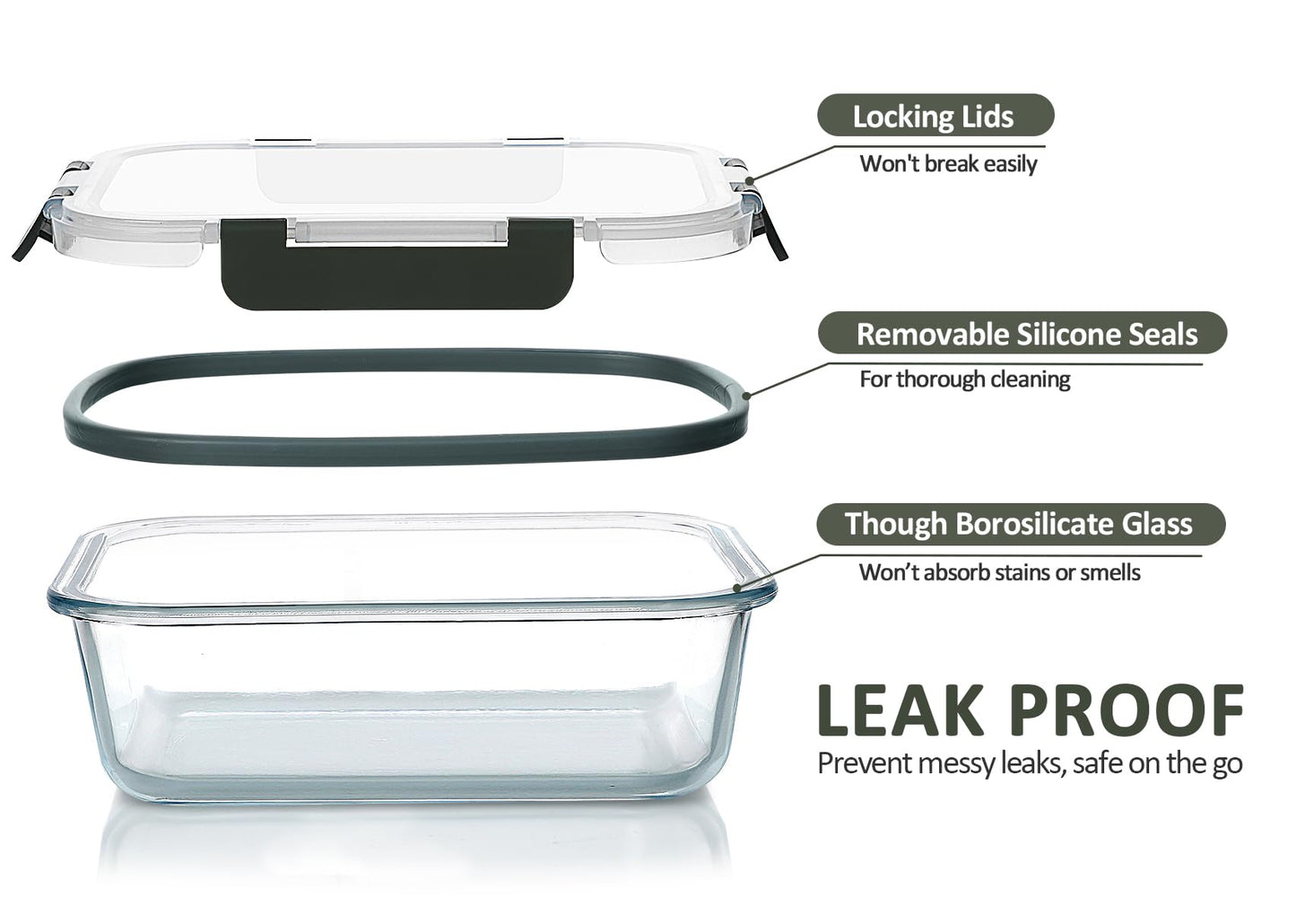 M MCIRCO [5-Packs, 36 Oz.] Glass Meal Prep Containers with Lifetime Lasting Snap Locking Lids Glass Food Containers,Airtight Lunch Container,Microwave, Oven, Freezer and Dishwasher (4.5 Cup)