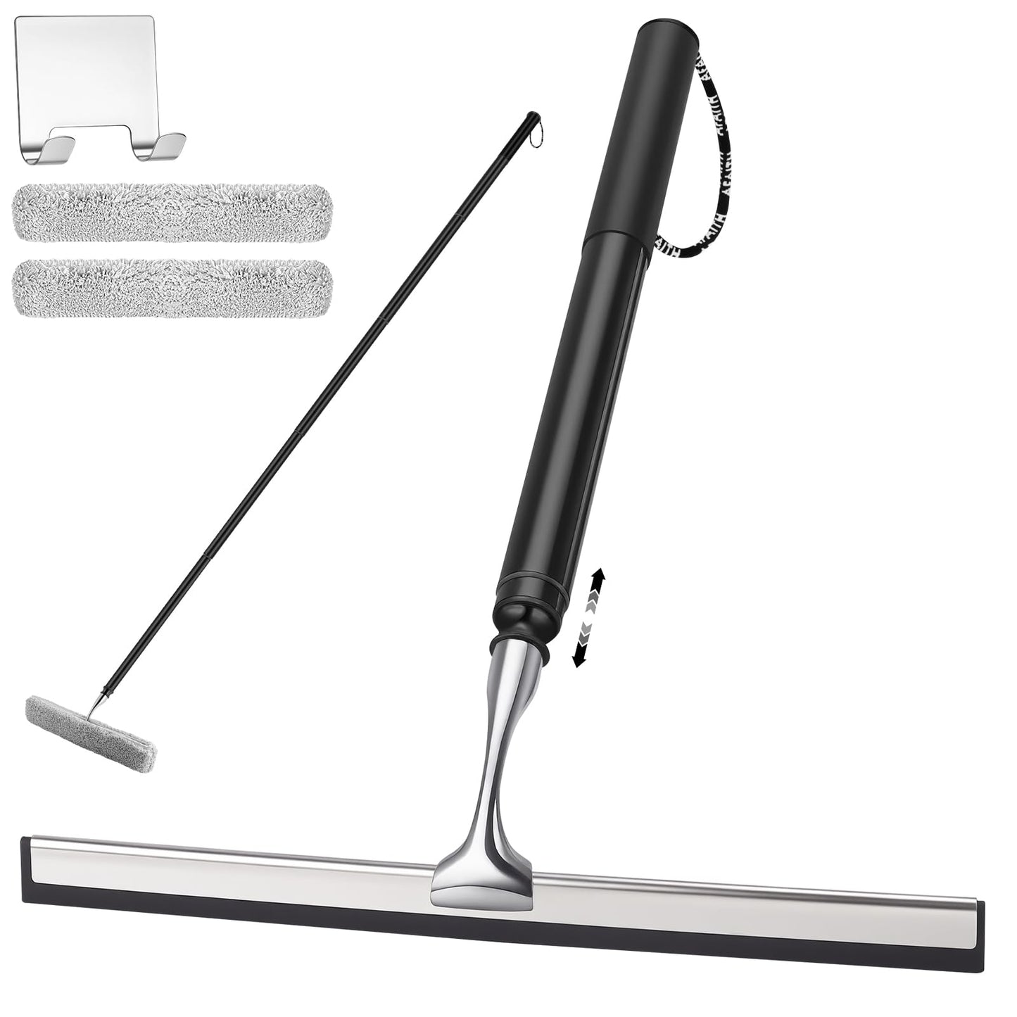17'' - 62'' Metal Squeegee with Extension Pole for Window,Glass Door,Mirror, 12'' Wide Telescopic Shower Squeegee Cleaner with Long Handle for Cleaning Tile Wall,Floor,Bath,Car Windshield,Solar Panel