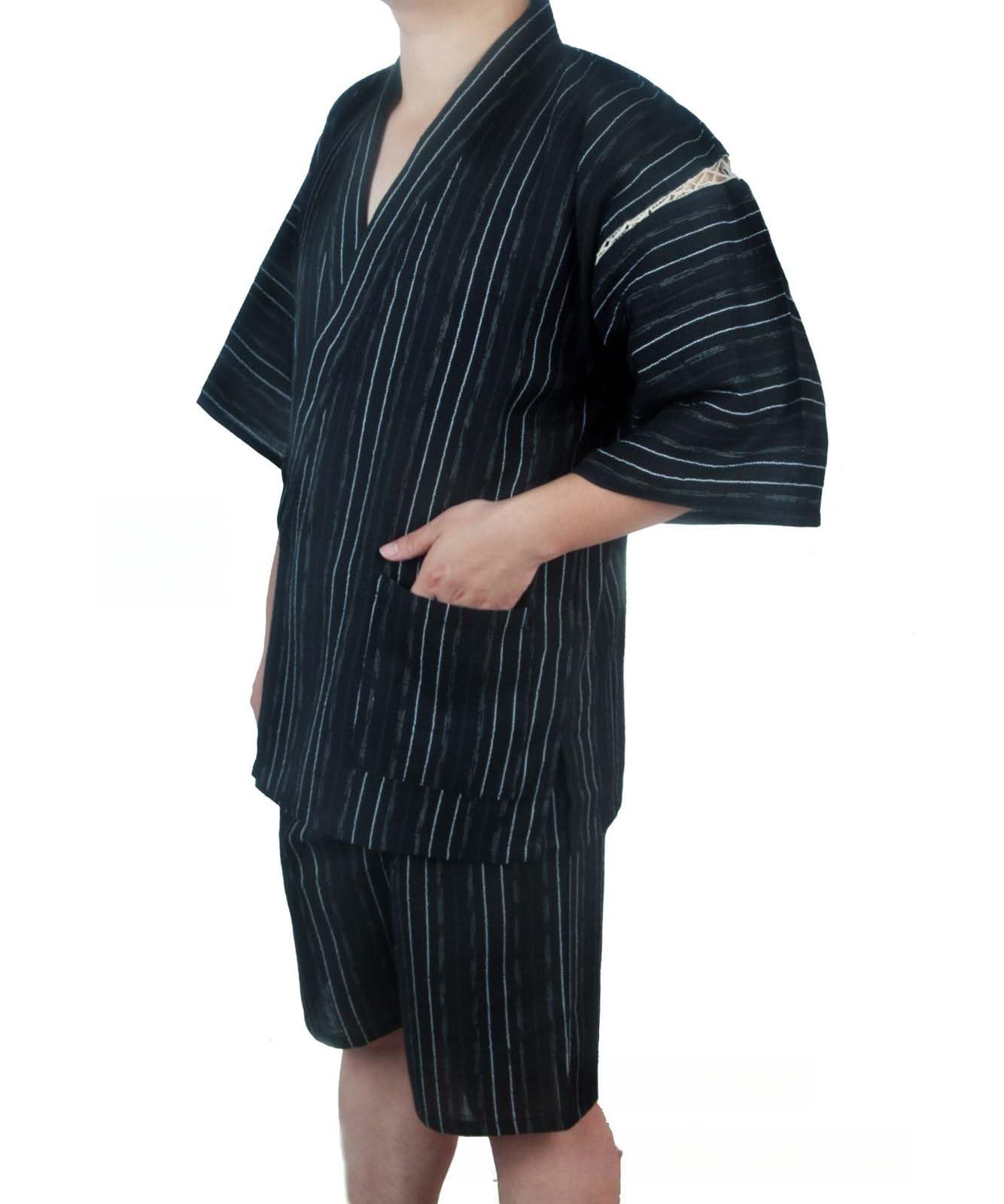 ZEALMAX Kimono Traditional Japanese Style Pajamas Set Shirt and Shorts, Men's Cotton Linen Loungewear Bathrobe Casual Clothes Multicolor, Multicolor, Large