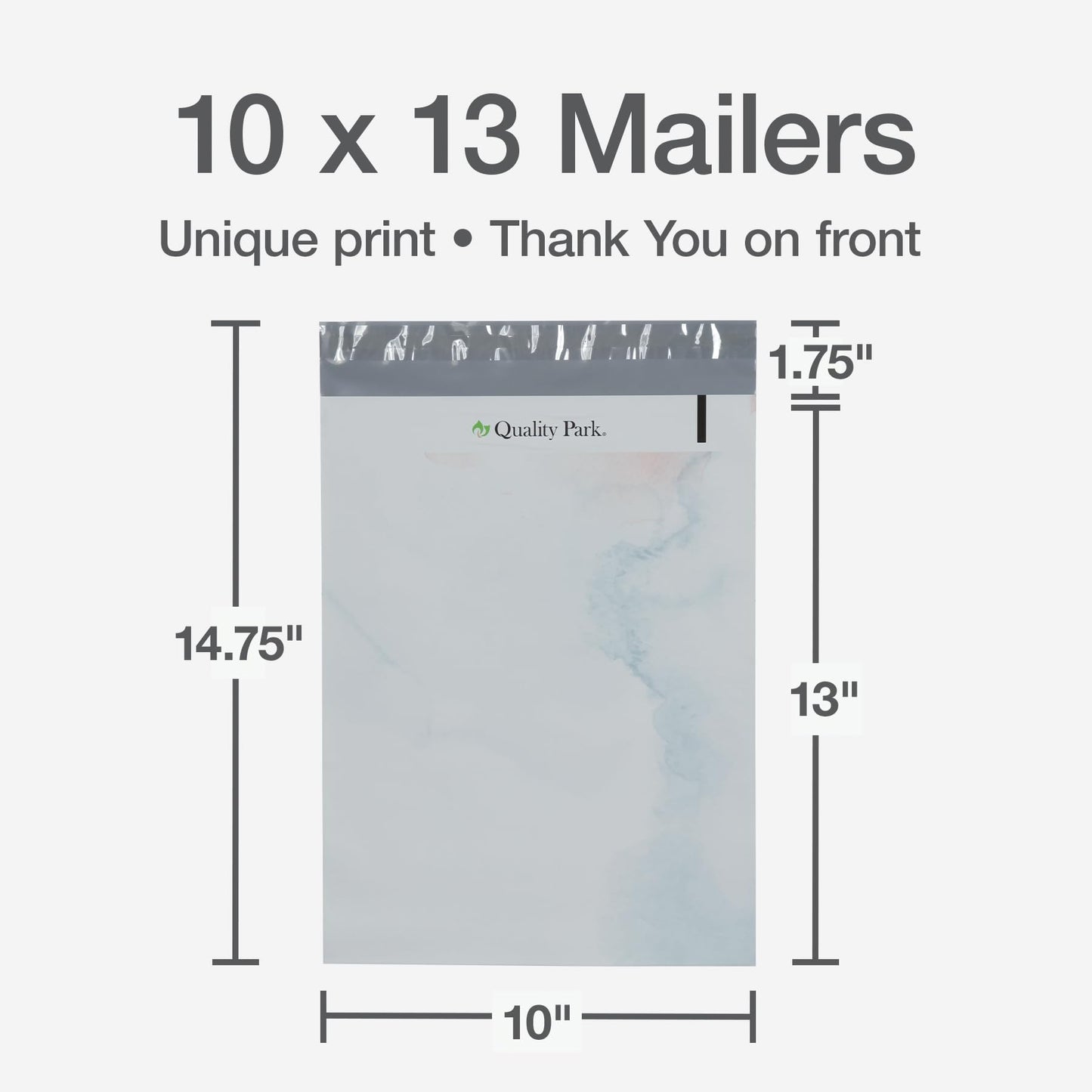 Quality Park Thank You Poly Mailers, 10 x13 Inch Shipping Envelopes, 100 Pack, Self Seal, Waterproof Shipping Bags for Clothing, Watercolor (QUA89302)