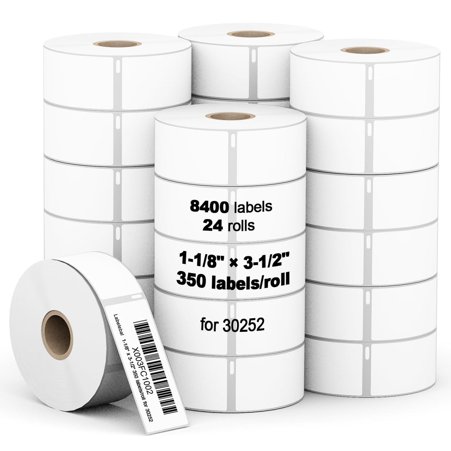 8400 Pcs/3-Proof 1" Core Labelebal Compatible with DYMO 30252,1-1/8" x 3-1/2"(28mm x 89mm) Direct Thermal Labels, Shipping Replacement Labels Compatible for DYMO LabelWriter Printer (350 Labels/Roll)