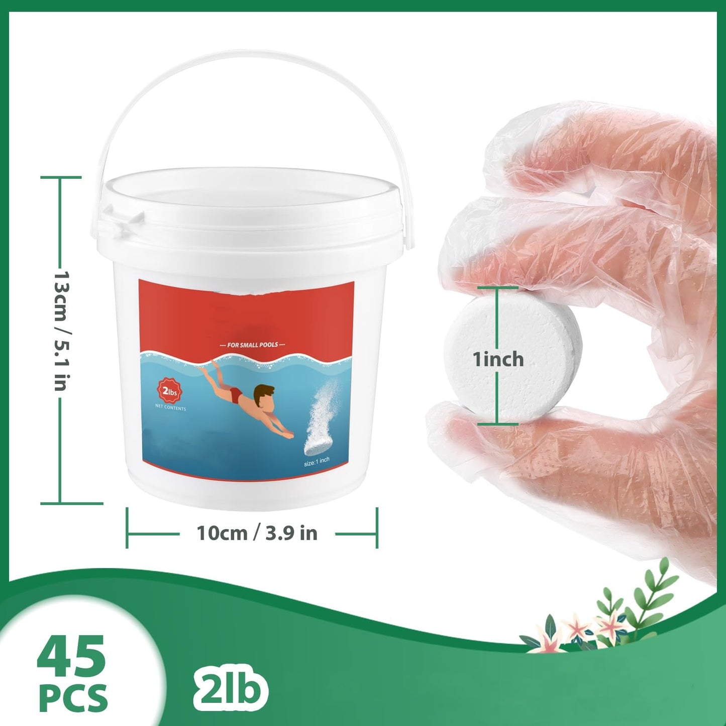 Hot Tub Chlorīne Pucks, 1 Inch Mini Pucks, Chlorine Tâblets for Hot Tub Spa Pool, 45 Pcs/ 2 Pounds Bucket (2 LB)