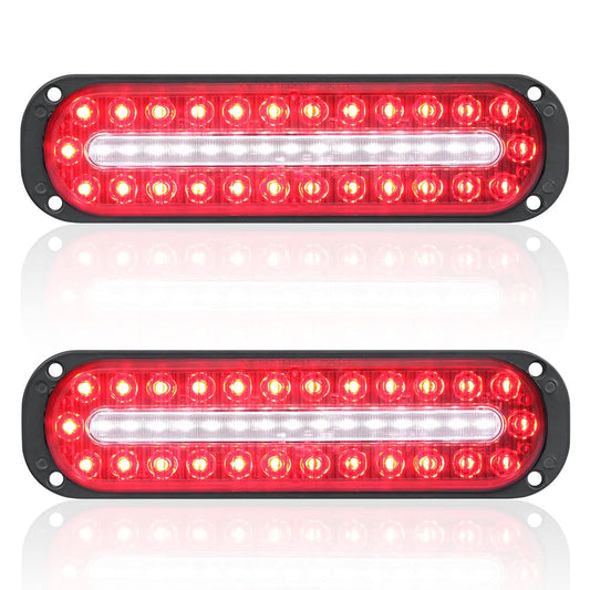 AT-HAIHAN Pack of 2 Oval Red LED Trailer Stop Brake Turn Signal Tail Lights with White Reverse Light, DOT Compliant Waterproof Surface Mount Safety Lighting