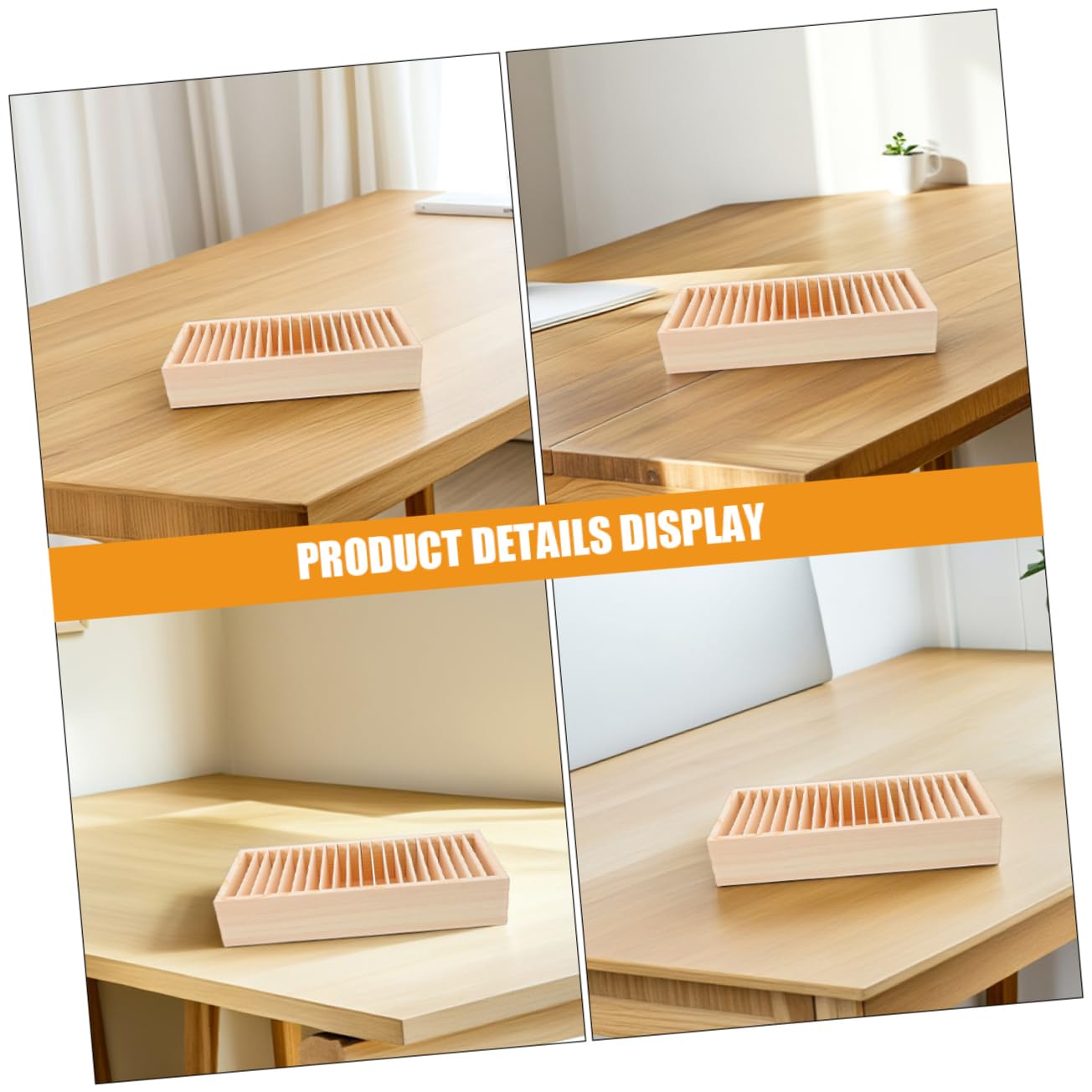 NUOBESTY Wooden Name Badge Holders Id Badge Tray Organizer Business Letter Card Storage Box with Dividers Desktop Multi-Compartment Cellphone Jail 12.59*5.51 Inch