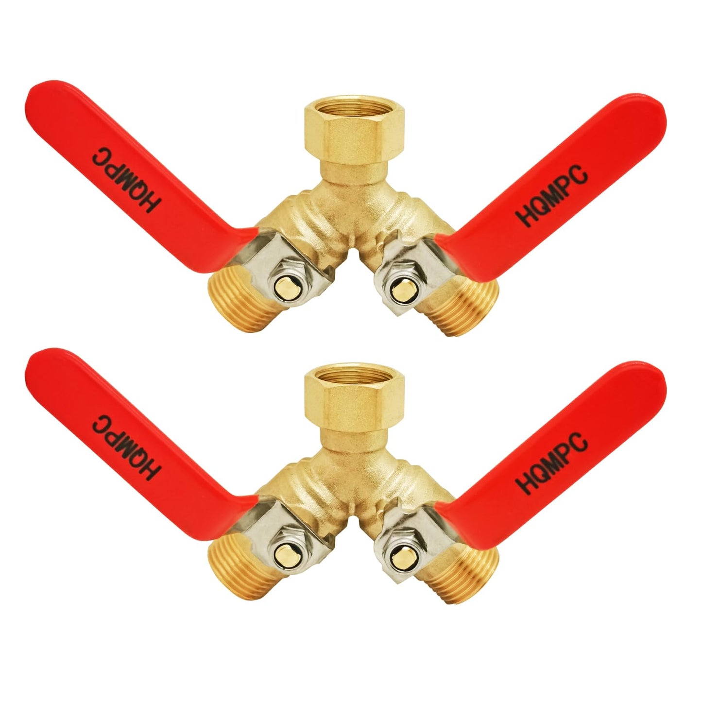 HQMPC Garden Hose Y Valve Splitter Brass Hose Splitter with Stainless Steel Long Handle Brass Garden Hose Adapter 2 Way Y Valve 3/4" GHT Thread 2pcs
