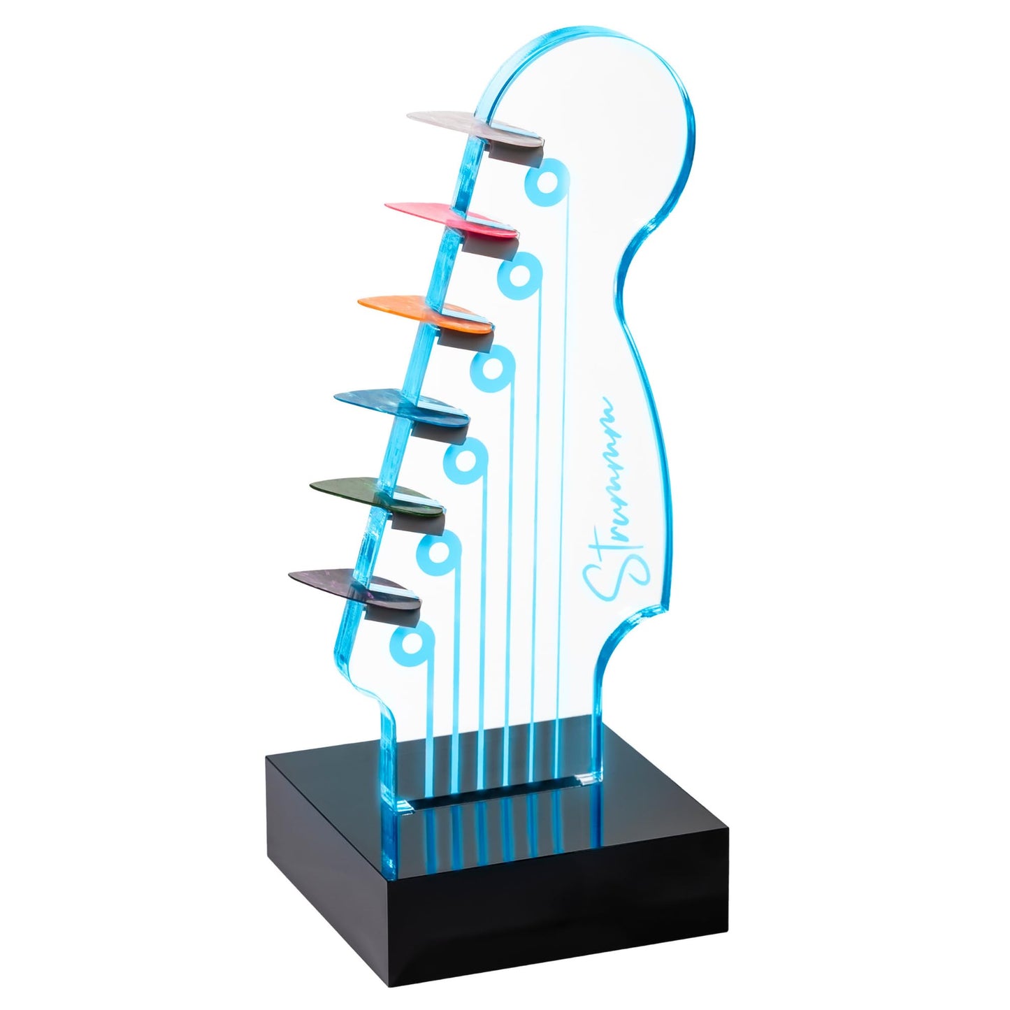 Strummm Color Changing Light Up Guitar Pick Holder – Authentic Electric Guitar Headstock Design Lamp with 7 Colors, USB Powered, Holds 6 Picks, Perfect Guitar Gift for Men, Musicians & Guitarists