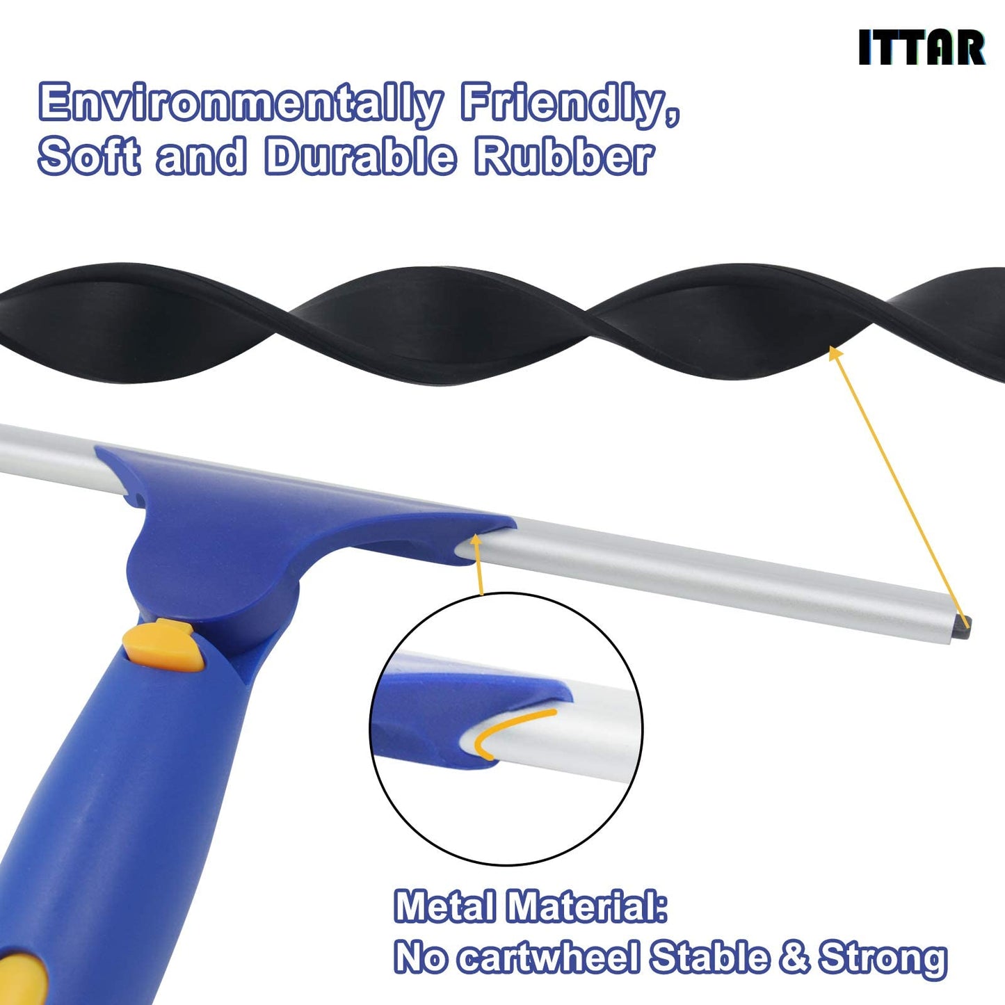 ITTAR Window Squeegee with 2 Sets Stainless Steel Pole, Squeegee Cleaning Tools with Microfiber Pads, 60"-72" Telescopic Window Washing Kit, Professional Squeegee Cleaner for Home Car Outside Glass