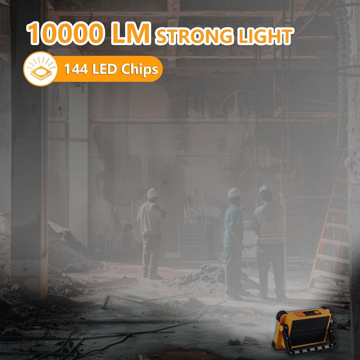 2 Pack 120W Solar Rechargeable Work Light, 144 LED 10000LM Portable Flood Light with Stand, IP66 Waterproof Power Bank 4 Modes LED Job Site Lighting Flashlights for Mechanic Camping Fishing Car Repair