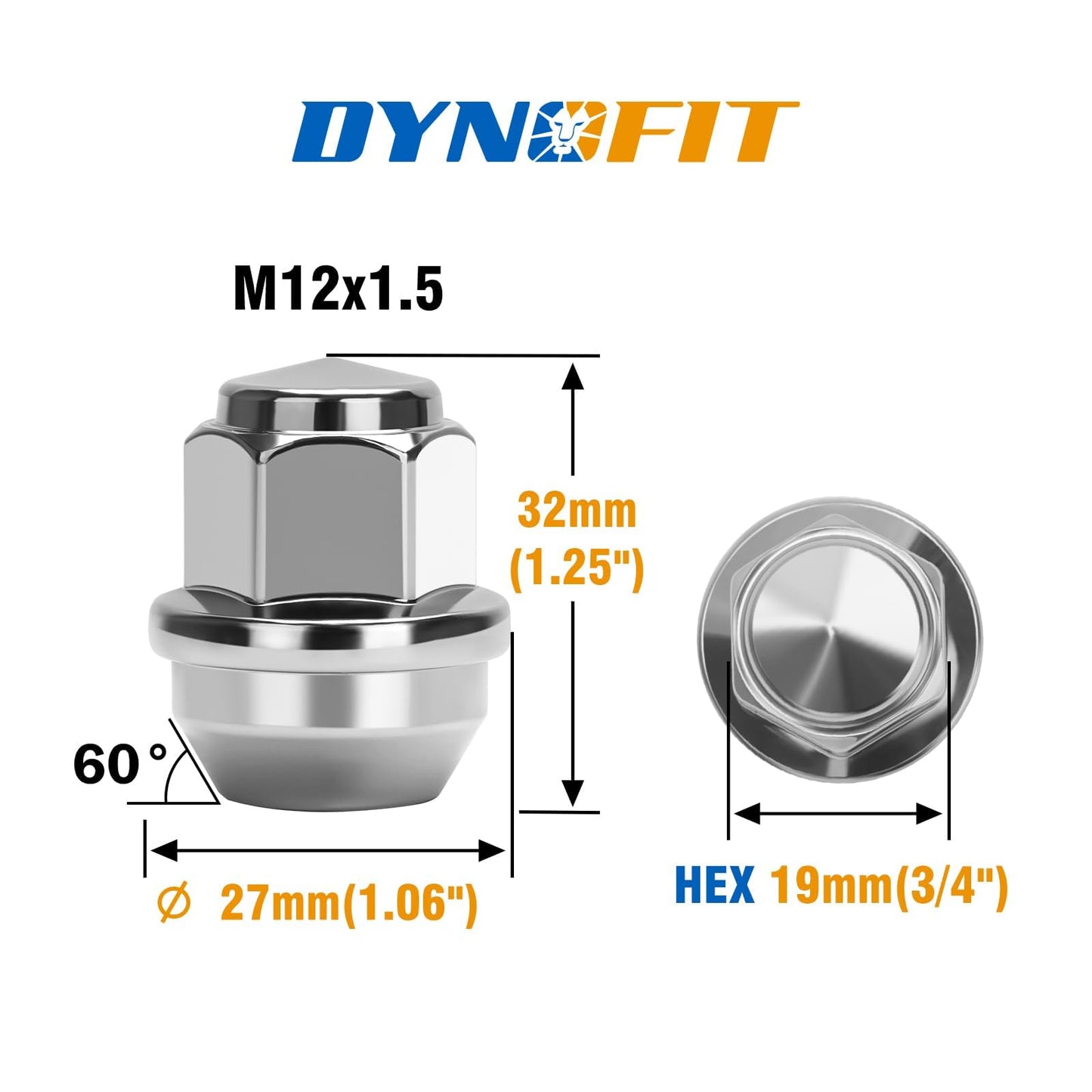 Dynofit 12mmx1.5 Stock Lug Nuts for Escape 2001-2019/ Focus 2012-2018/ Fusion 2006-2019, One-Piece Style Chrome Wheel Nuts Replace for OEM Lug Nut Compatible with Ford & Lincoln, Work on AL/Steel Rim