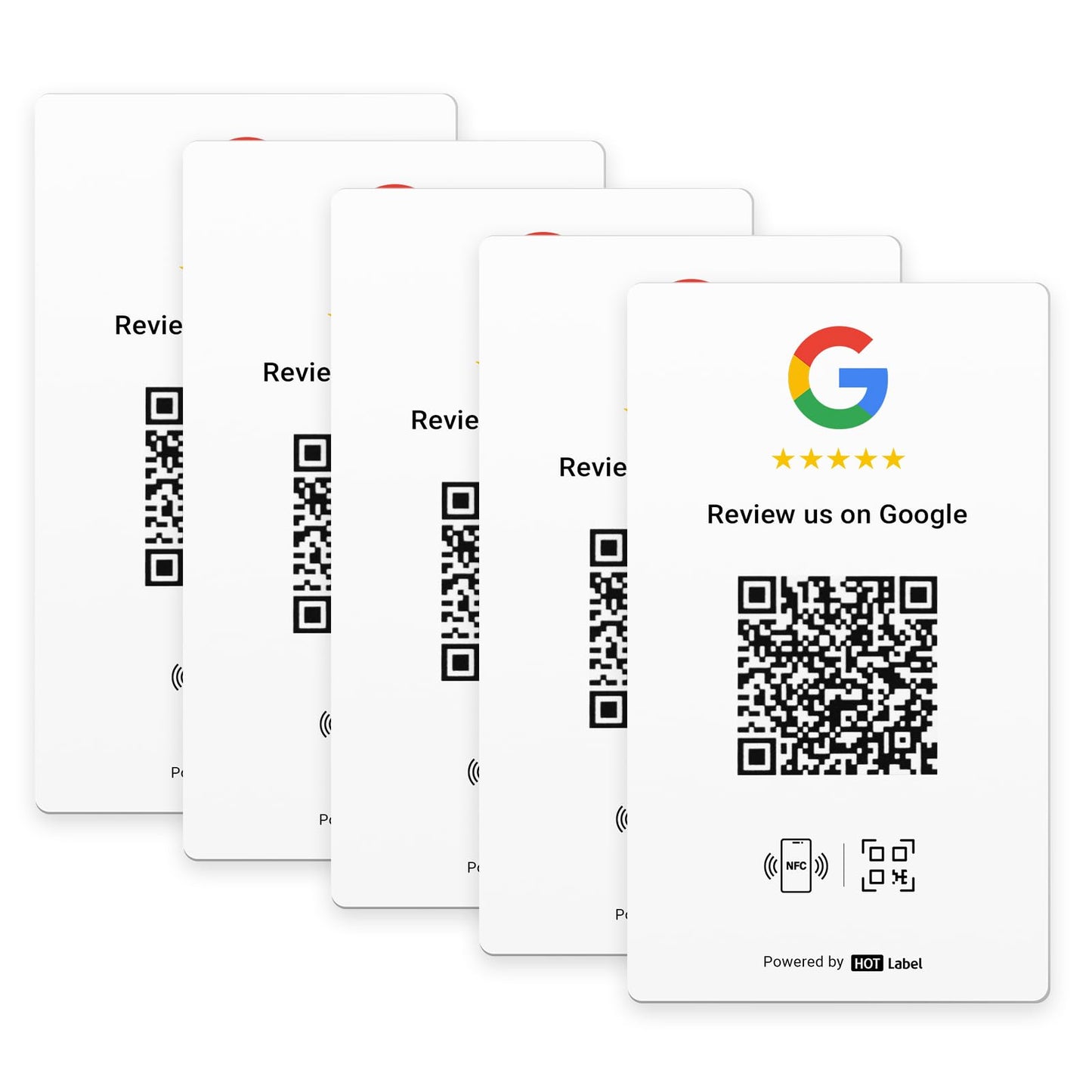 HotLabel Review Card 5-Pack – White – NFC Tap & QR Code – Includes 5 Independent Links (Supports 5 Different Stores or Same) – All Phones Compatible – No App/Subscription