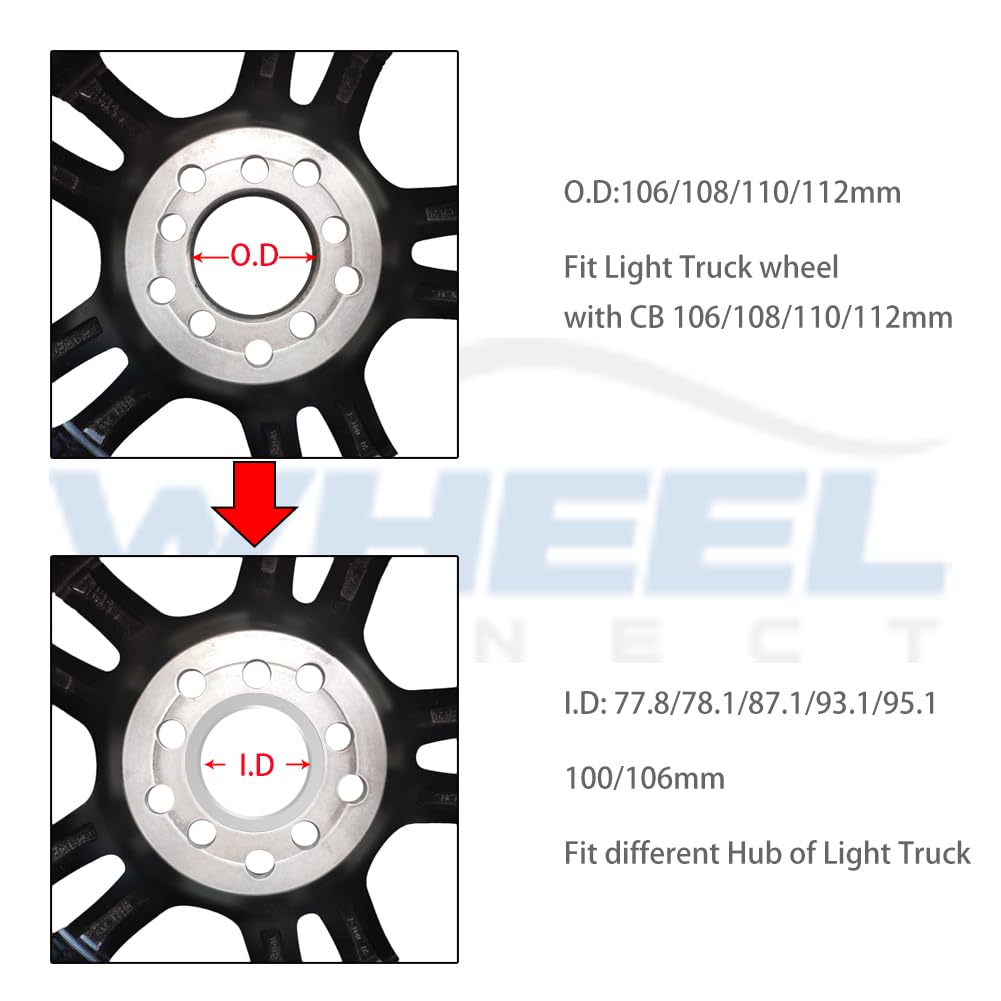 WHEEL CONNECT Hub Centric Rings, 106 to 77.8, Set of 4, Aluminium Alloy Hubrings, O.D:106 (106.1) - I.D 77.8mm. A