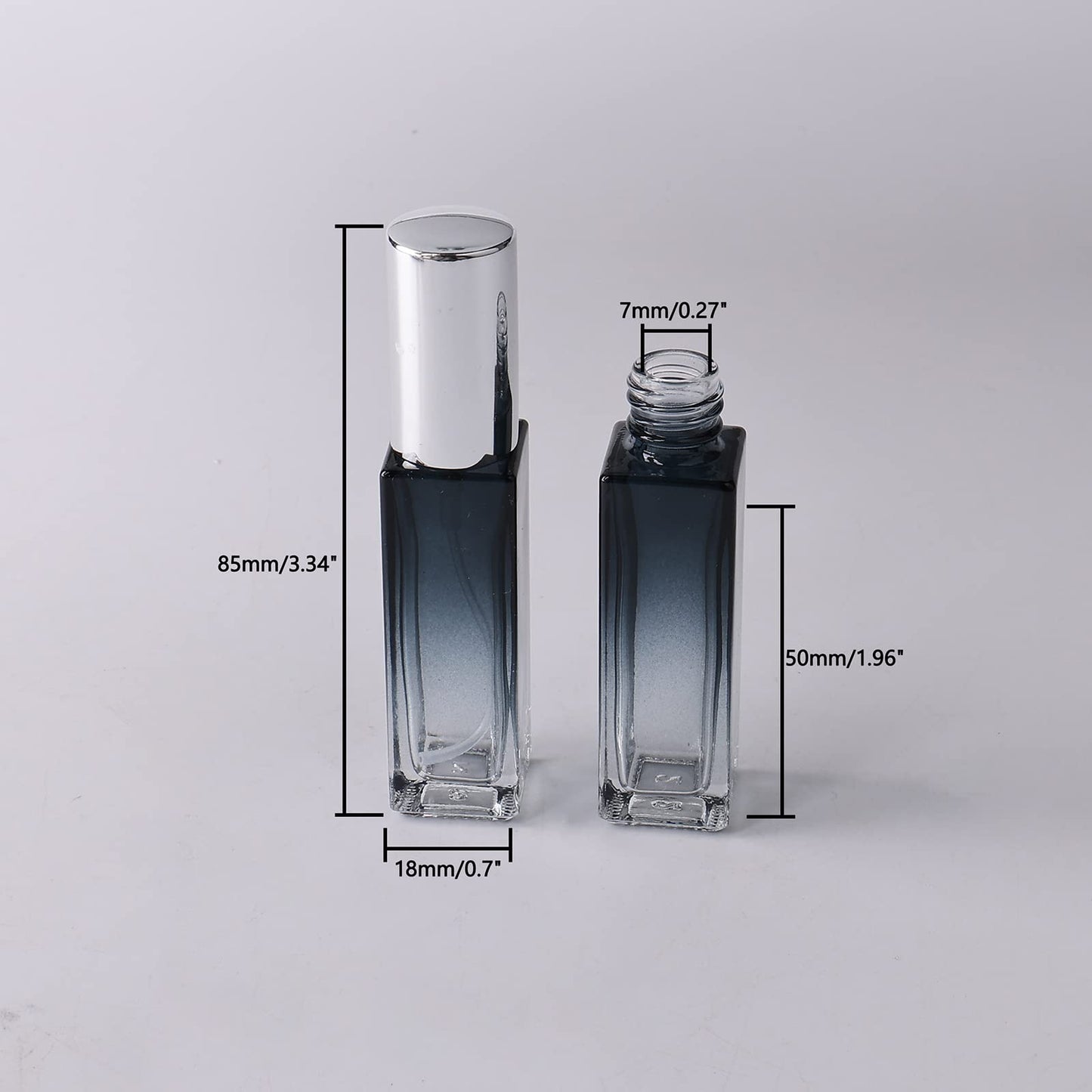 Newzoll 45Pcs 10mL Small Travel Spray Bottles - Leak Proof Refillable Mini Glass Spray Bottle for Essential Oils, Perfume, Skincare, Empty Gradient Square Fine Mist Container with Silver Lid