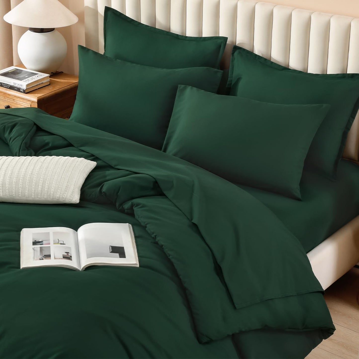 Litanika King Size Comforter Set Dark Emerald Green - 7 Pieces Bed in a Bag King Bedding Comforter Sets, Solid Lightweight Bed Set with Comforter, Sheets, Pillowcases & Shams