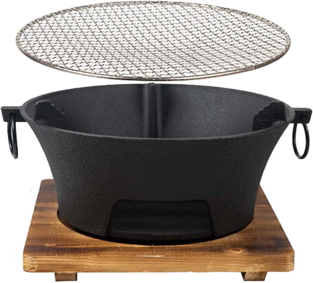 Round Seasoned Cast Iron Charcoal Hibachi Grill for Outdoor Barbecue