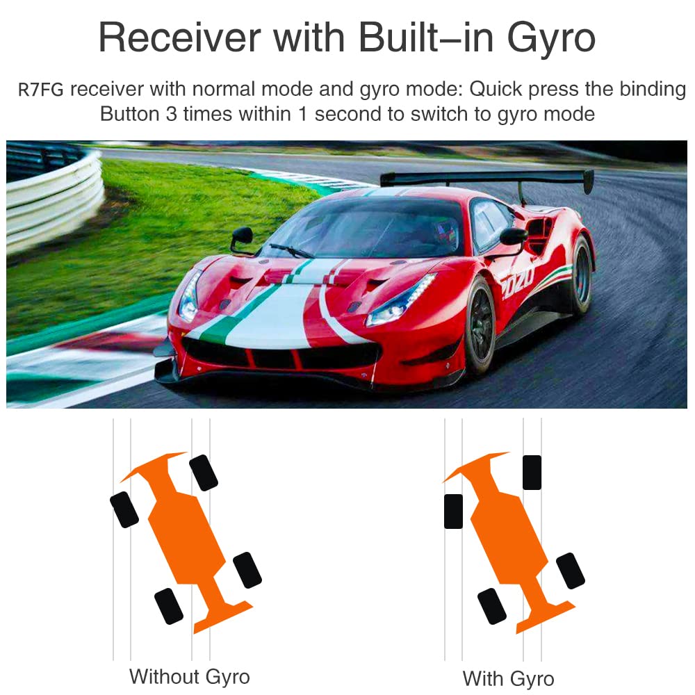 Eighteenup Radiolink R7FG 7 Channel RC Car Receiver 2.4GHz Gyro Telemetry Voltage Surface Long Range Control Compatible Remote Transmitter Radiolink RC6GS V2/RC6GS/RC4GS V2/RC4GS(2 Pcs)