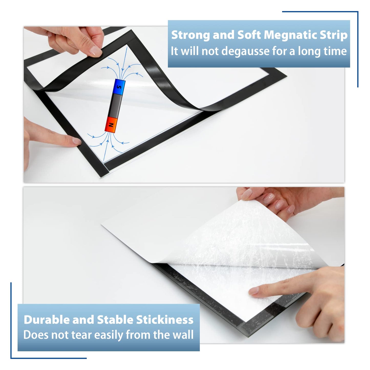 VAIIGO 8.5"x 11" Magnetic Sign Holder, 10Pack Double Sided Window Self Adhesive Magnetic Display Frame with Clear PVC and Strong Magnet for Office/Store/Door/Glass/Refrigerator Display Frame, Black