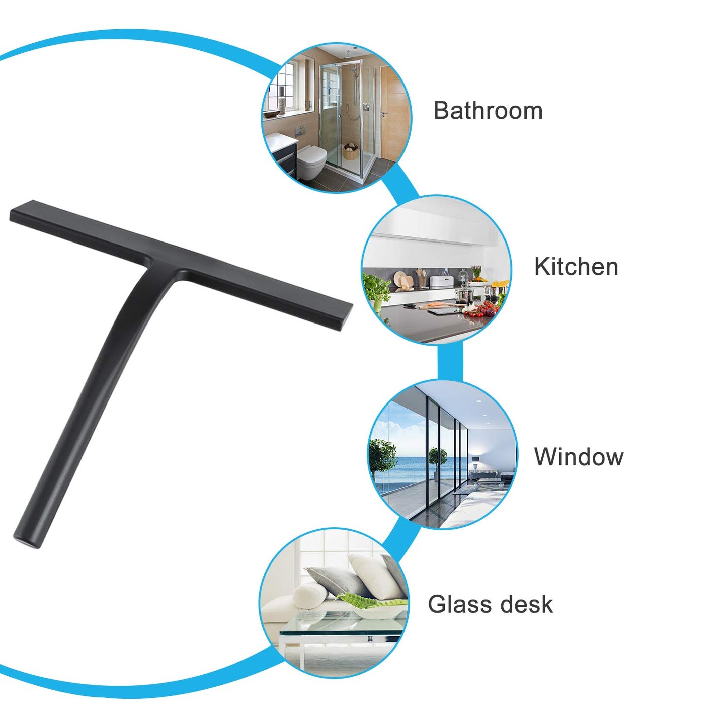 Anlynwooh Shower Squeegee,Matte Black 9-inch,Stainless Steel Core. Streak-Free Cleaning, No Squeak Noises,Silicone Rubber Squeegees for Shower Glass Door, Shower Cleaner,Glass Wiper