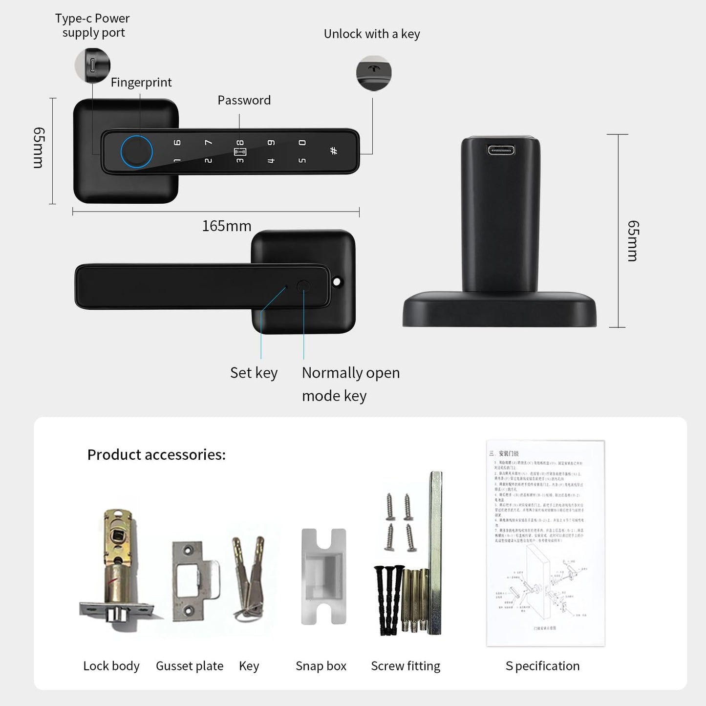 ACDOKE Smart Lock 4 in 1, Fingerprint Door Lock Set with Bluetooth Control, Keyless Entry Door Knob with APP/Code/Keys/Fingerprint, Electronic Keypad Lock Reversible Handle